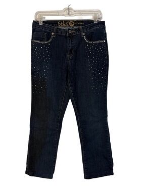 Ethyl Classic Dark Blue Rhinestone Embellished Women's Jeans - ALTERED